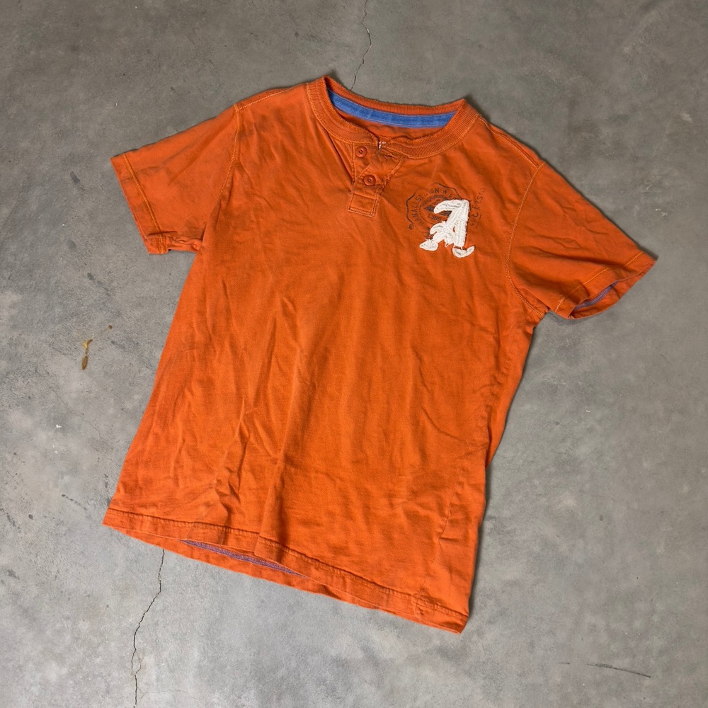 Arizona Jean Company Henley Shirt Mens Large Orange Short Sleeve‎ Graphic Tee